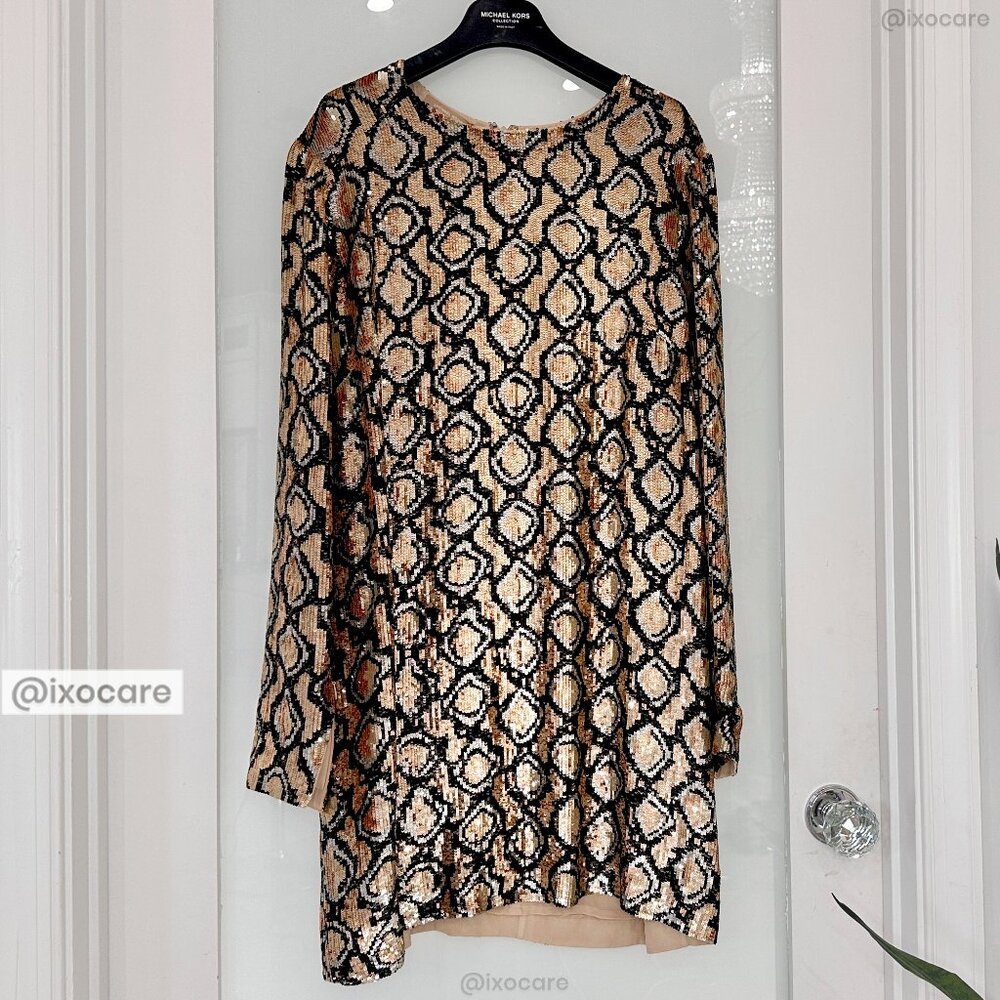 Michael Kors Python Sequined Silk Georgette Shift Dress | Size 14 NWT